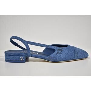 Chanel 22P Mademoiselle Coco Sling Light Blue Denim Slingback Ballet Flat 36